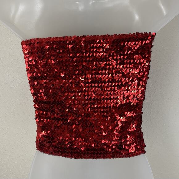 Rampage Vintage 90s Sequin Tube Top Womens M Medium Red USA - Picture 2 of 4